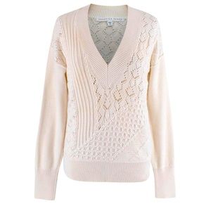 VERONICA BEARD Cream 100% Cotton Patchwork Knitted V-Neck Sweater, SOLD OUT